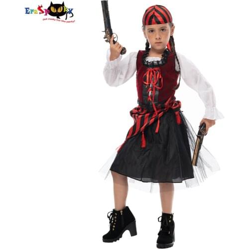 Eraspooky 2020 Halloween Costume For Girls Caribbean Pirate Princess Cosplay Jack Sparrow Fancy Dress Skirt Kids Party Outfits