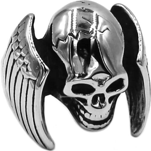 Eagle Wings Skull Biker Ring Stainless Steel Jewelry High Quality Grim Reaper Skull Motor Biker Mens Ring Wholesale SWR0769A