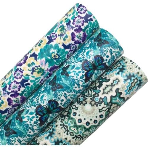 LEOsyntheticoDIY Peacock Green Flowers Butterfly Synthetic Faux Leather Vinyl Fabric Sheets Felt Backing Bows DIY 21X29CM 6S65