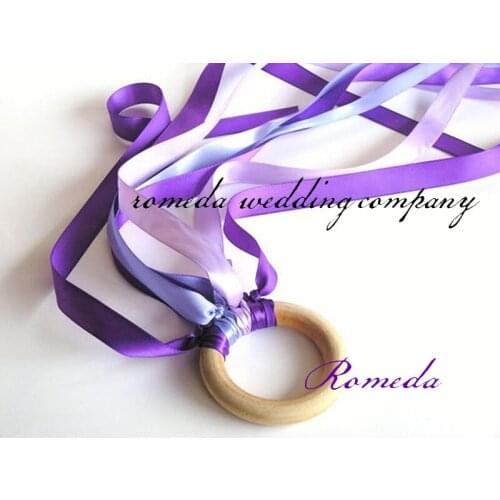 Hot Sell Purple Ribbon Kids Birthday Party Favor- Wood Ring Toy -Ribbon Hand Kites- Waldorf Toy- A Discounted Party Favor Pack