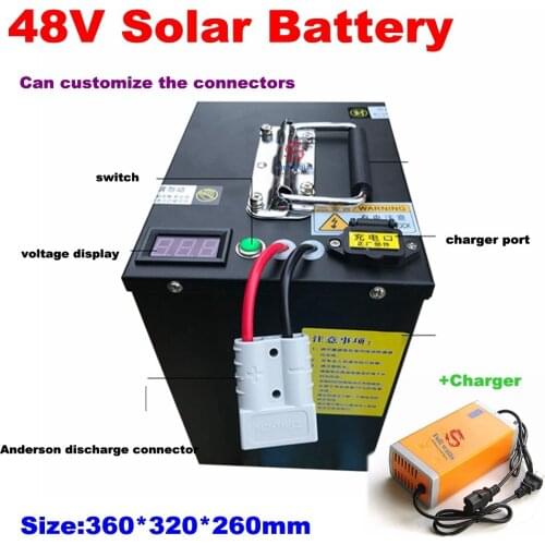 48V Solar Lithium battery 100Ah 200Ah endurance use at night with BMS for 10Kw solar energy panels inverter+Charger