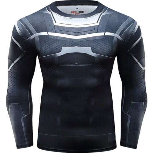 Men Running Long Shirt Fashion Round Neck Tshirt Digital Sublimation Printed Rash Guard