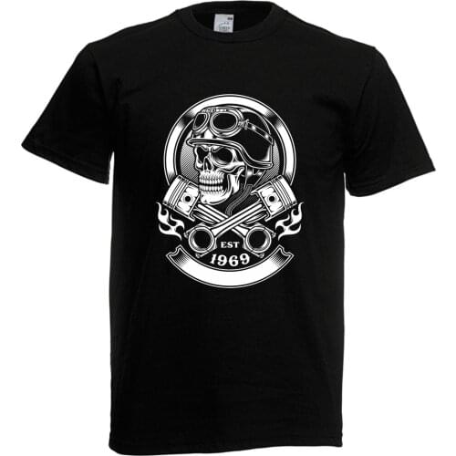 Men T Shirt 100% Cotton Print Shirts Herren T-Shirt Vintage Biker Skull Bis 5XL Tee Shirt