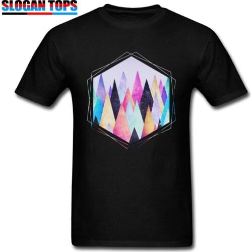 Men T-shirts Geek Tees Cotton Short Sleeve Colorful Abstract Geometric Triangle Peak Woods Design T Shirts Summer Drop Shipping