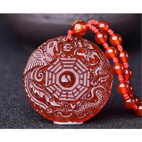 Natural red agate dragon and Phoenix eight trigrams pendant jade plate red jade Taiji five elements eight trigrams jade plate