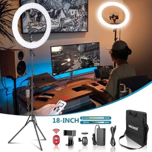 Neewer Advanced 2.4G 18-inch LED Ring Light, Bi-color 3200-5600K Dimmable with LCD Screen and 2.4G Wireless Remote