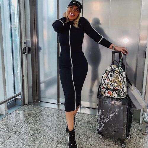 2021 spring new black and white high street dresses women elegant bodycon midi dresses mujer offic ladies fashion casual thin dr