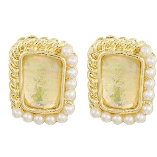 New Earrings Fashion Jewelry Simple Temperament Square Crystal Imitation Pearl Earrings Wholesale Earrings Pendientes Kolczyki