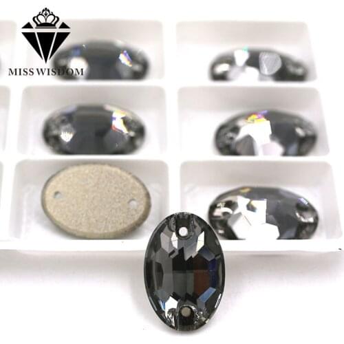 New high quality flatback glass crystal double hole sew on rhinestones Oval shape Diamond black T215 rhinestone diy accessories