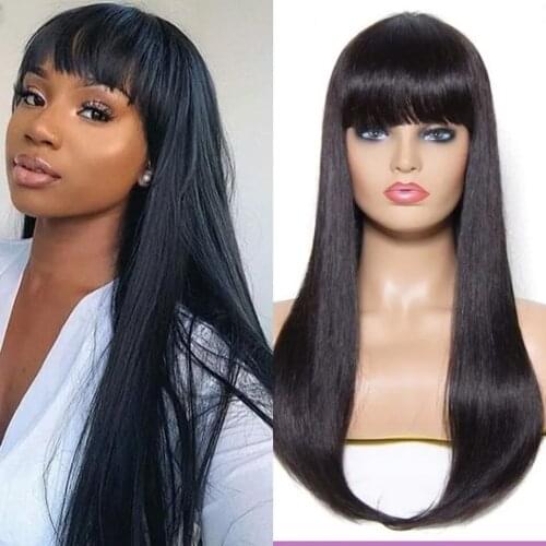 Hairmoda Brazilian Straight Human Hair Wigs With Bangs Remy Full Machine Made Human Hair Wigs For Women 8-32 Inch Fringe Wigs