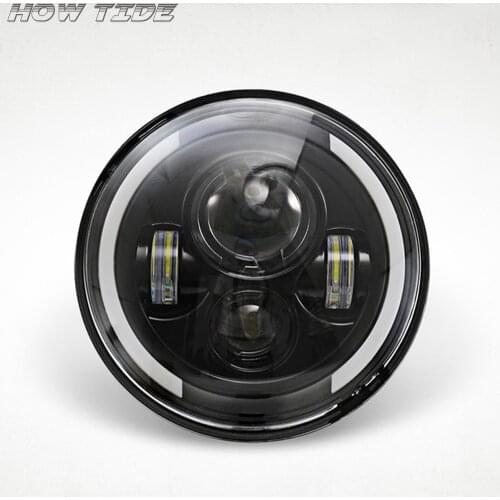 Partol 7" LED Headlights 60W High Low Beam LED H4 Halo Angel Eye DRL Amber Turn Signal for Harley
