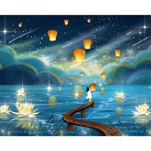 Landscape Fantasy Lake Lanterns Printed 14CT Cross-Stitch Set Embroidery Painting Handicraft Sewing Hobby Gift Design Floss
