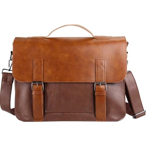 Vintage Business Laptop Briefcases Men Messenger Bag Crazy Horse Artificial Leather Bags Male Handbag Casual Mens Shoulder Bags
