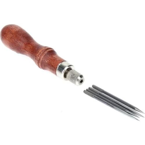 DIY Wood Handle Leather Stitching Lacing Scratch Awl Leather Sewing Scratch Awl Tools Canvas Leathercraft Tent Sewing Needle Kit