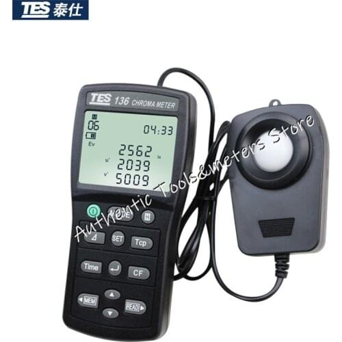 TAIWAN TES TES-136 Color Illuminometer TES136 Chroma Meter 0.1 to 99990 lx Digital Portable Color Meter Data Logger Tester