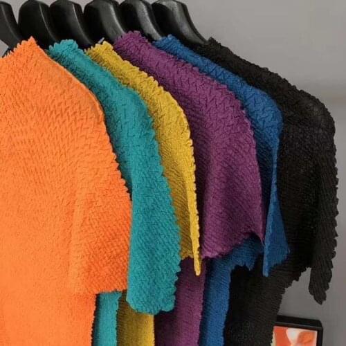 Tops Summer For Women Plus Size 45-75kg 2020 Half Turtleneck Short Sleeved Solid Colour Elastic Miyake Pleated Short T-Shirts