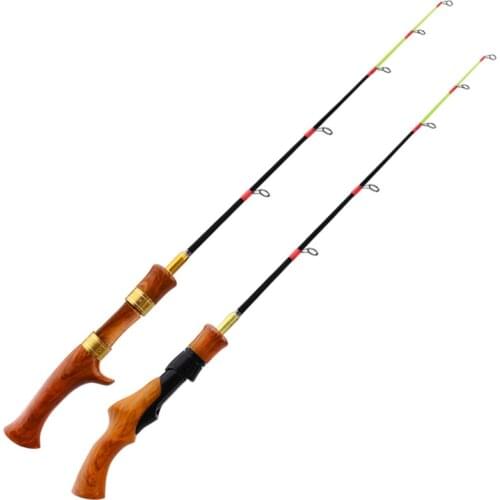 Outdoor Short Ice Fishing Rod 2 Section Fishing Rod 62cm Imitation Wooden Handle Straight Handle Gun Handle Children Rod
