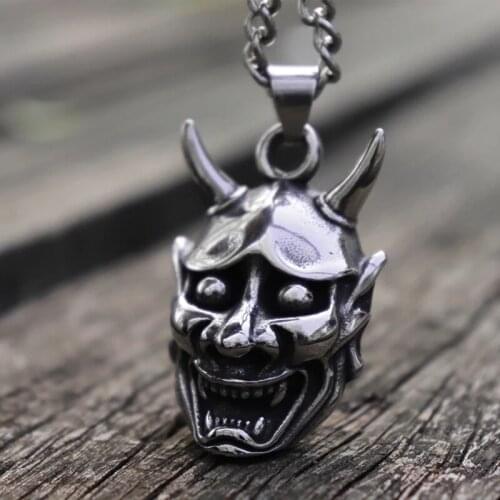 Vintage Mens 316L Stainless Steel Japanese Anger Hannya Ghost Mask Pendant Necklace Gothic Punk Sull Biker Jewelry Gifts For Him