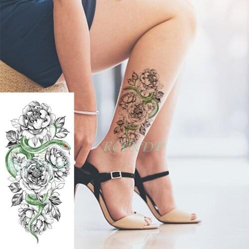 Waterproof Temporary Tattoo Sticker Green Snake Animal Flower Leaf Fake Tatoo Flash Tatto Arm Leg Body Art for Girl Women Men