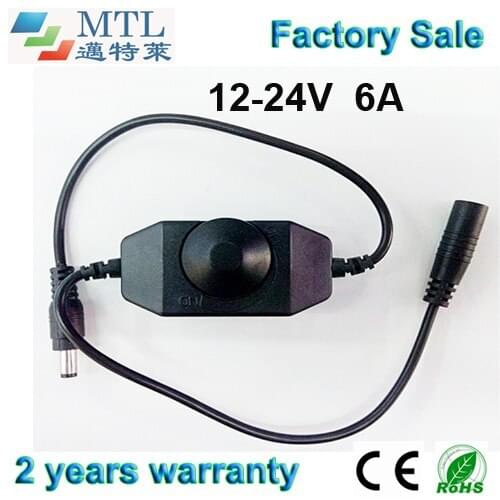 LED inline dimmer controller 12-24V / 6A, 50 pcs/lot, black, with DC plug adapter, for single color LED strip, Factory Wholesale