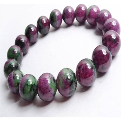 Green And Red Genuine Zoisite Natural Stone Bracelets For Women Femme 13mm Round Bead Stretch Bracelet Drop Shipping