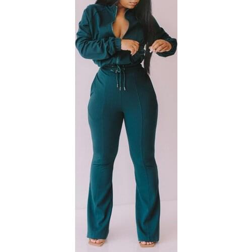 2020 Women Fashion Casual Two-Piece Set Suits Set Female Autumn Clothes Zipper Up Long Sleeve Coat & Drawstring Pants Set