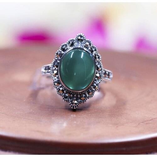 925 sterling silver ring inlaid natural Silver Antique lady Sterling Silver Ring