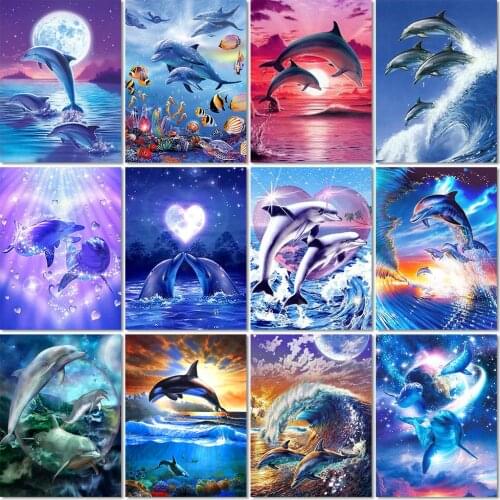 ZOOYA Full Diamond Embroidery Dolphin Cross Stitch Kits Diamond Painting Animal Rhinestones Mosaic Landscape Art Handwork Gift