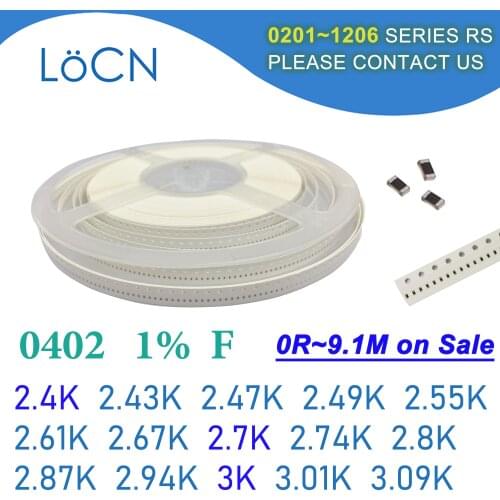 0402 1% 10000PCS SMD Resistor F 2.4K 2.43K 2.47K 2.49K 2.55K 2.61K 2.67K 2.7K 2.74K 2.8K 2.87K 2.94K 3K 3.01K 3.09K 1005 OHM