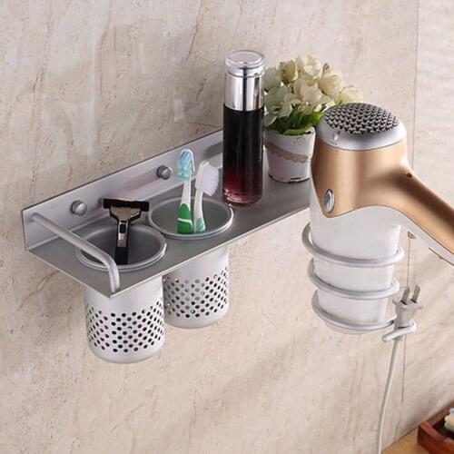 1pc Hair Dryer Rack with Basket Aluminium Bathroom Wall Shelf Hair Comb Brush Plug Holder Bathroom Accessories Storage Basket