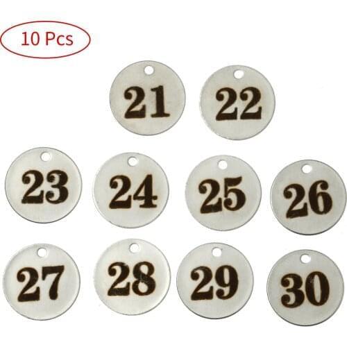 10Pcs Stainless Steel Number Tag Round Digital Number Tag Key Chain Keyring Dog Tags for Gyms Sauna Rooms Hotels DIY Garment Tag