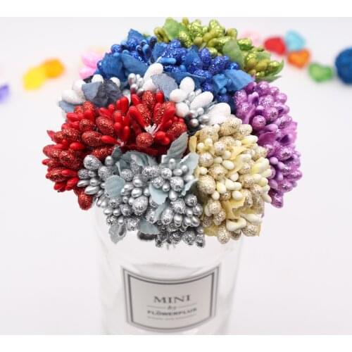 10pcs Gold powder pearl berry artificial flower stamens bouquet wedding home decoration DIY wreath gift box handmade scrapbook