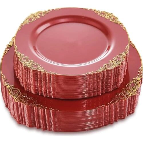 20 Pieces of Red Plastic Tray 7.5in and 10.25in Disposable Tableware Suitable for Independent Days Parties and Weddings