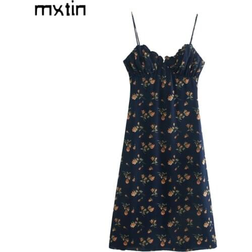 2021 Summer Sexy Sleeveless Floral Print Midi Dress Women Vintage Backless Spaghetti Strap Beach Female Dresses for Women