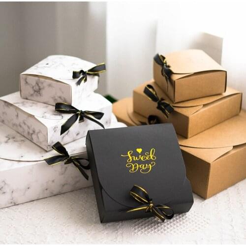 5pcs Creative Marble Style Gift Box Creative Kraft Paper DIY Gift Bag With Ribbon Candy Box Wedding Birthday Party Supplies