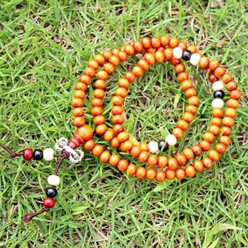 6mm Tibetan Buddhism 108 Dark Yellow Wood Prayer Bead Mala Necklace