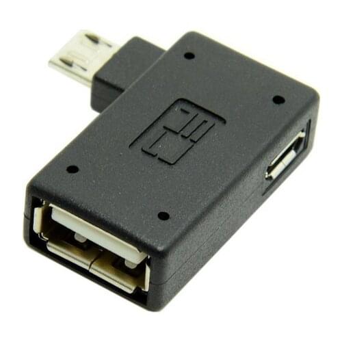 Micro USB 2.0 OTG Adapter 90 Degree Angle with micro USB female power for Andriod mobile phone