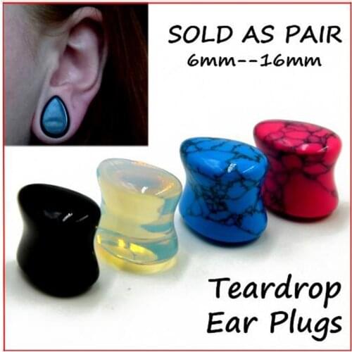 BOG-Ear Plug Gauge Expander Stone Earlobe Piercing 1 Pair of Teardrop Aventurine Organic Natural Stone Body Jewelry