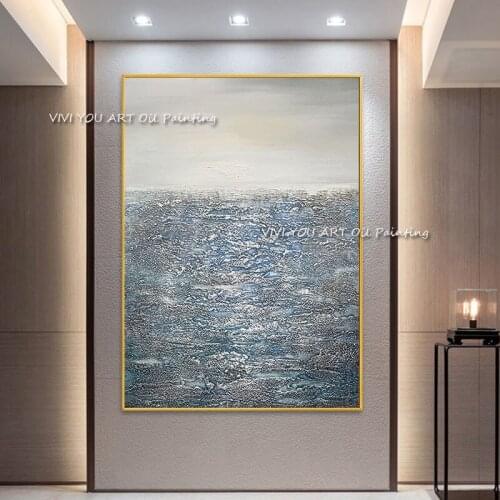 The Top Blue Sea Sun View Large Abstract Picture Modern Original Handmade Oil Painting Art Design On Canvas for Bedroom Home