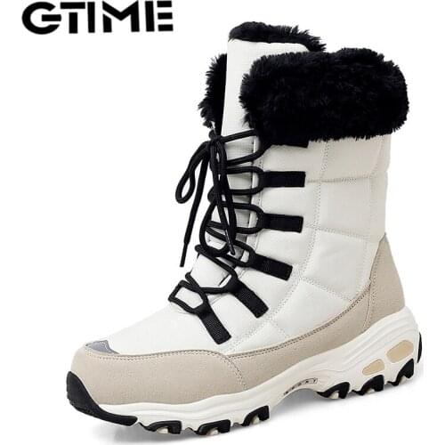 Ankle Boots for Women Winter Shoes Keep Warm Waterproof Snow Boots Ladies Lace-up Plus Size 42 Boots#SJPAE-649