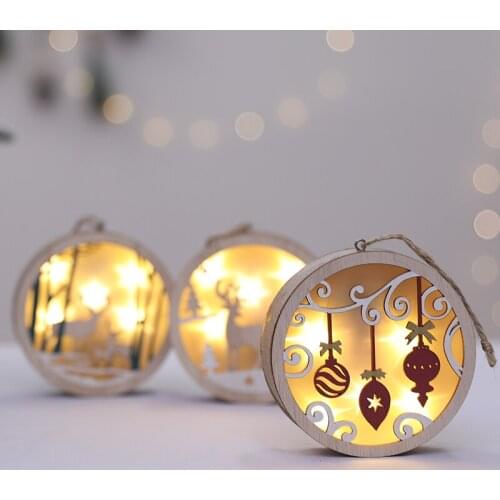 Wooden luminous Christmas ball creative elk ornament pendant window Christmas tree decoration pendant scene layout