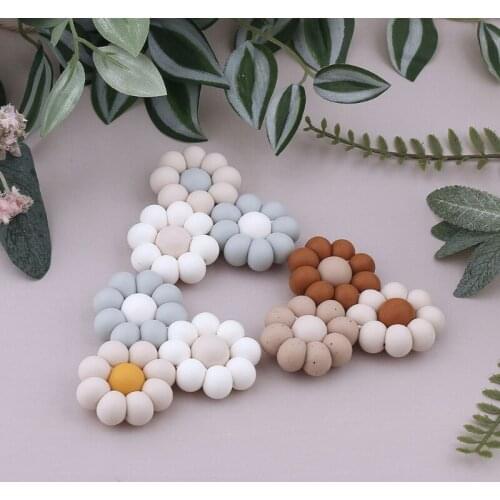 Baby Flower Shape Teether Food Grade Silicone Beads Rattle Molar Soother Nursing Teething Chewing Toy Shower Gifts for Newborn