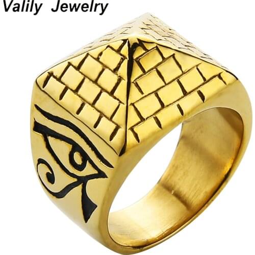 EdgLifU Men Gold Ring Horus Eyes Anubis Pattern Triangle Pyramid Ring Simple Stainless Steel ring Jewelry For Men Drop Shipping