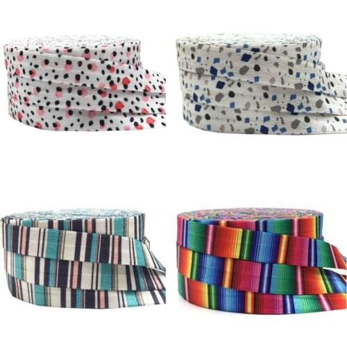 10Y 15mm Rainbow Stripe Dot Print Fold Over Elastic Ribbon For Sewing Hair Tie Strap Backpack Decoration Accessories