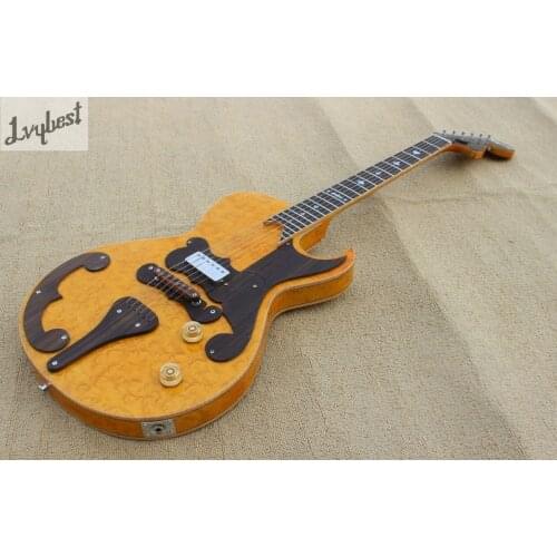 Electric guitar natural color bird eye top and back flame,rosewood tail and bridge and pickguard,customized logo and headstock