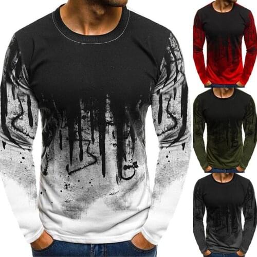 Mens T Shirt Gradient Color 3D Printed Quick Dry Compression Mens T Shirts Running Shirt Long Sleeve Tops Fitness Gym Clothing