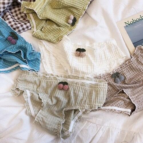 Cotton stripe low waist briefs cherry girl lovely package buttocks pants close skin bottom pants panties tangas mujer