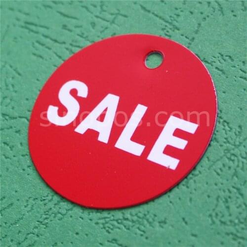 Round PVC Sale Tags, reusable plastic discount price tag shoes hangtag kid dress clothes bag label promo sign card string ticket