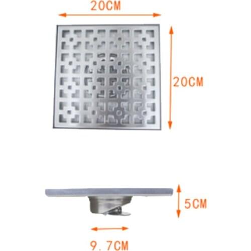 200mm diameter square floor drain large displacement outdoor balcony courtyard suitable 110mm wide pipe 304 stainless steel