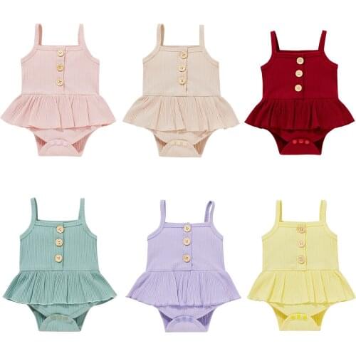 Toddler Summer Jumpsuit Solid Ribbed Spaghetti Strap Romper Skirt Baby Girls Knitted Clothes Playsuits Outwear Clothings